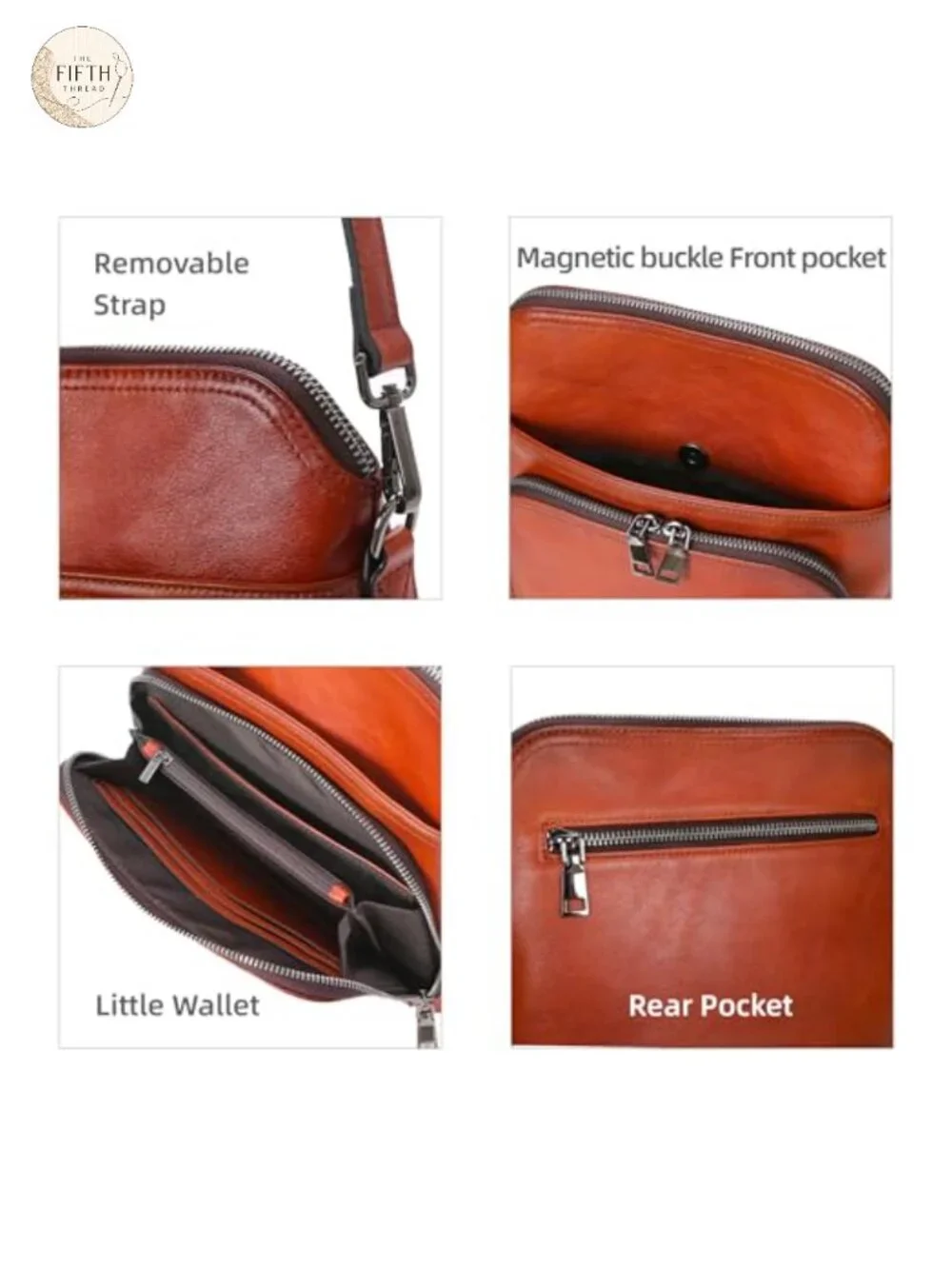 Leather Crossbody Bag with Built-in Wallet & Adjustable Straps